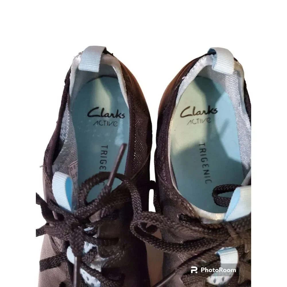 Clarks Women 8.5 Tri Active Trigenic Black Leather Sneaker Shoes